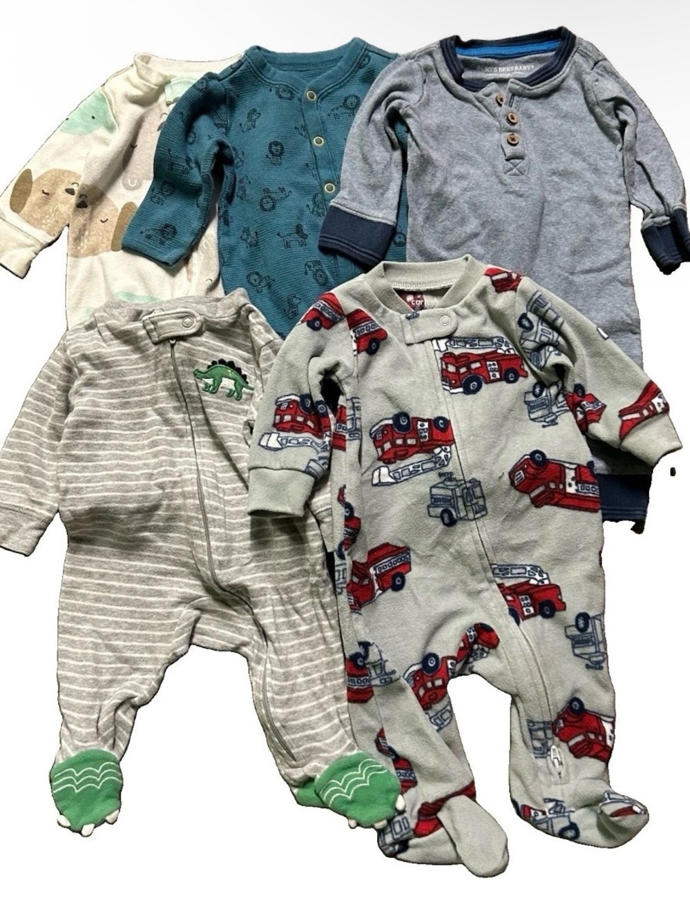Baby Boy Footie Pajamas Firetrucks Dinosaurs Dogs Size 0-3 Months